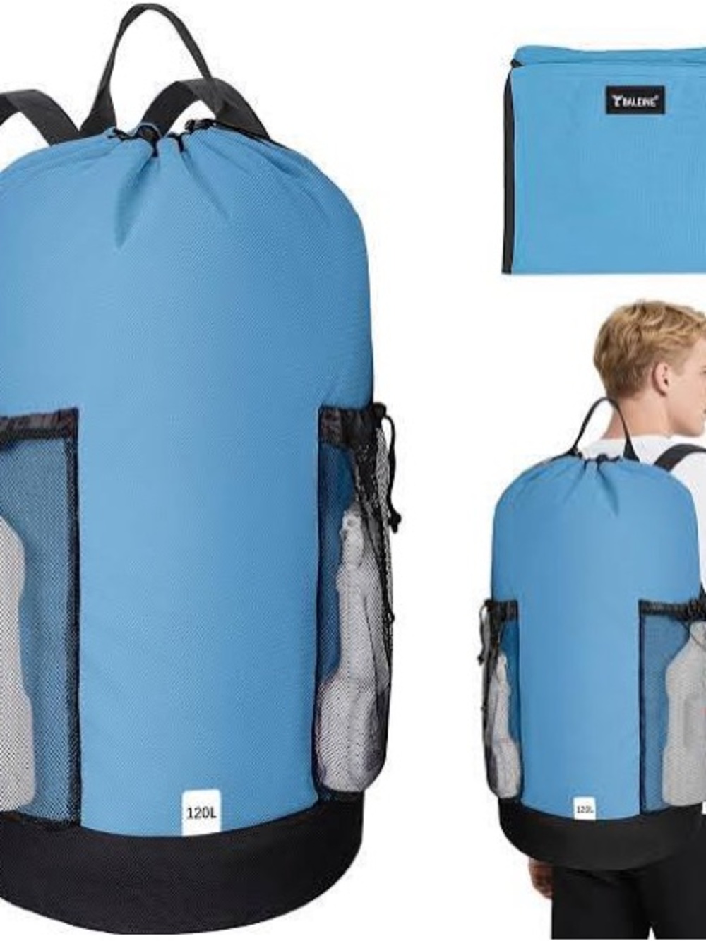 Light Blue Roll-Top Backpack for laundry like new